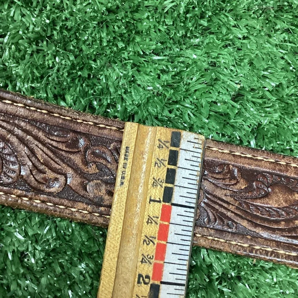 Brown Tooled Leather Belt 41